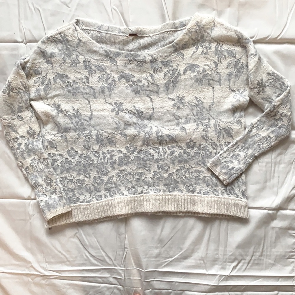 Free People Fuzzy Floral Zipper Sweater M L XL
